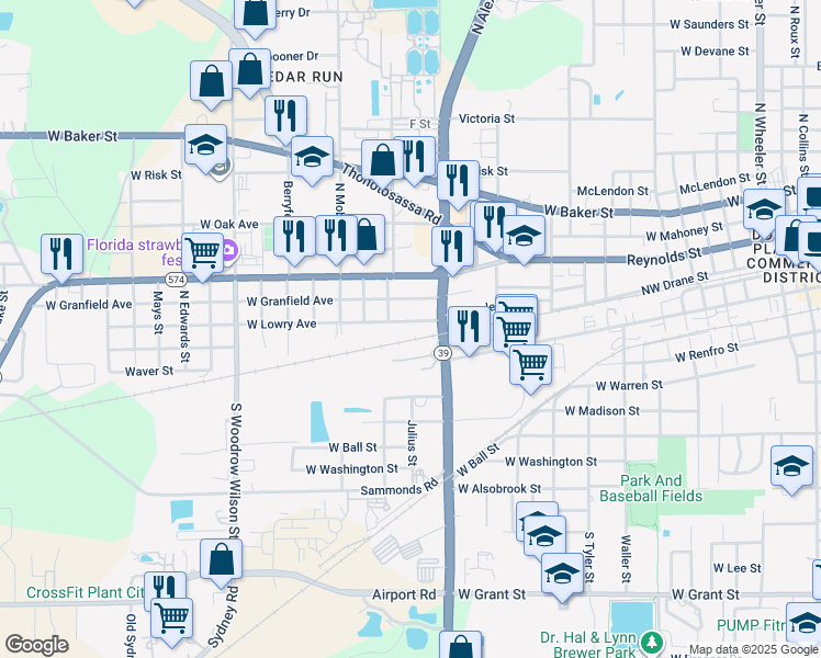 map of restaurants, bars, coffee shops, grocery stores, and more near 1701 West Lowry Avenue in Plant City