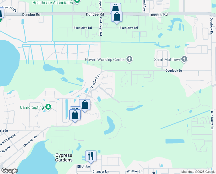 map of restaurants, bars, coffee shops, grocery stores, and more near 300 La Serena Street in Winter Haven