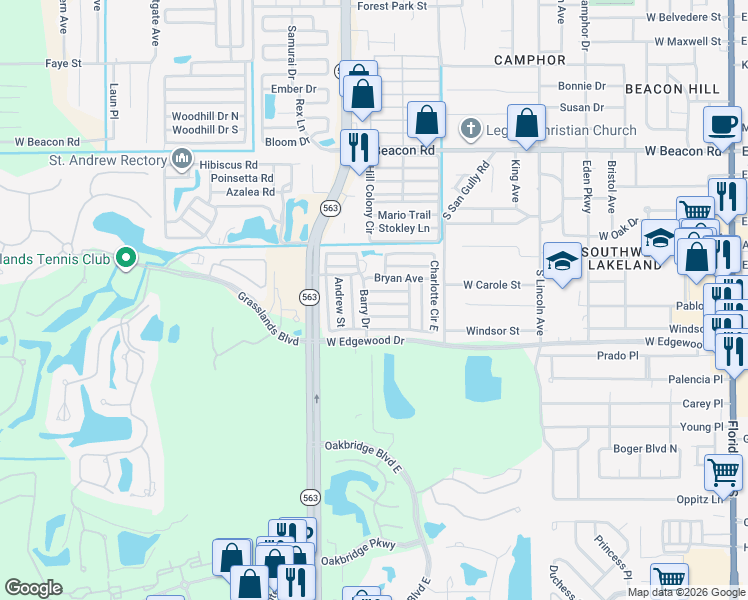 map of restaurants, bars, coffee shops, grocery stores, and more near 380 Katie Avenue in Lakeland