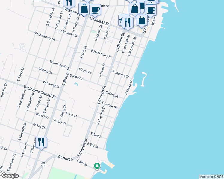 map of restaurants, bars, coffee shops, grocery stores, and more near 1131 South Magnolia Street in Rockport