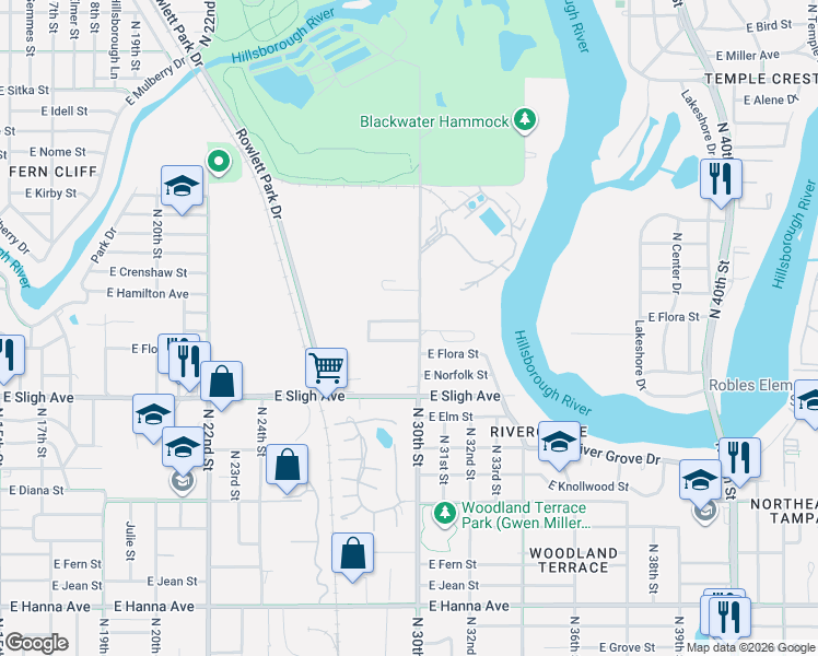 map of restaurants, bars, coffee shops, grocery stores, and more near 2917 East Howell Street in Tampa