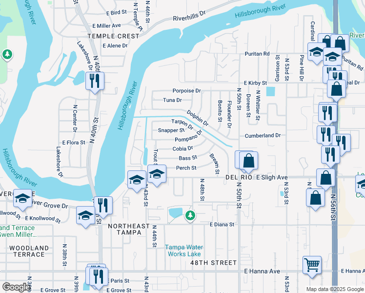 map of restaurants, bars, coffee shops, grocery stores, and more near 4420 Bass Street in Tampa