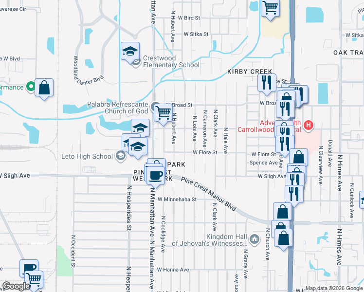 map of restaurants, bars, coffee shops, grocery stores, and more near 7006 North Thatcher Avenue in Tampa