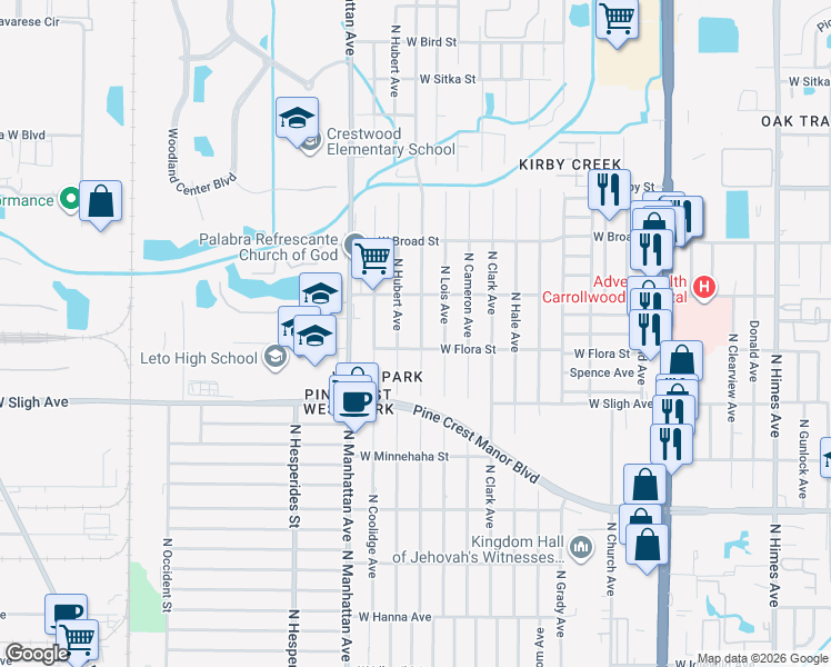 map of restaurants, bars, coffee shops, grocery stores, and more near 7006 North Thatcher Avenue in Tampa