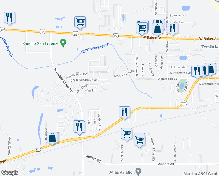 map of restaurants, bars, coffee shops, grocery stores, and more near 4302 Reynolds Oaks Place in Plant City