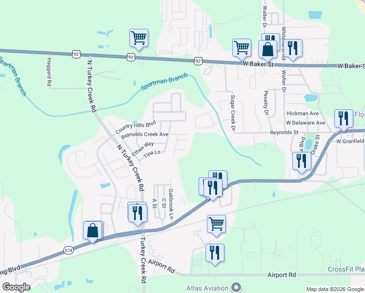 map of restaurants, bars, coffee shops, grocery stores, and more near 4308 Reynolds Knoll Place in Plant City