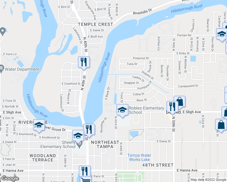 map of restaurants, bars, coffee shops, grocery stores, and more near 4404 Tarpon Drive in Tampa