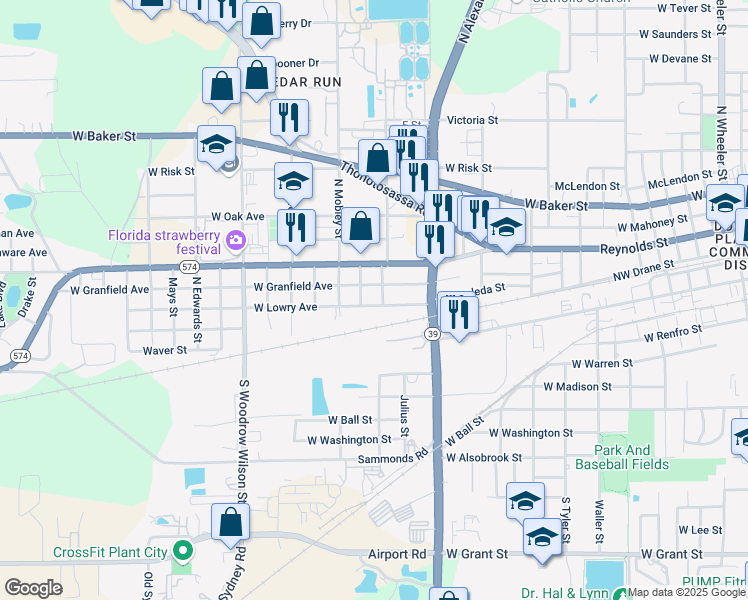 map of restaurants, bars, coffee shops, grocery stores, and more near 1704 West Lowry Avenue in Plant City