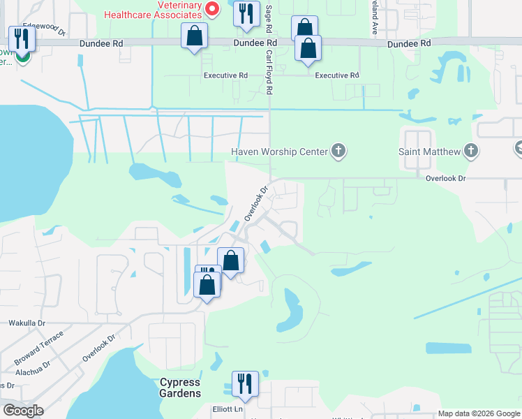 map of restaurants, bars, coffee shops, grocery stores, and more near 119 Pino Poco in Winter Haven