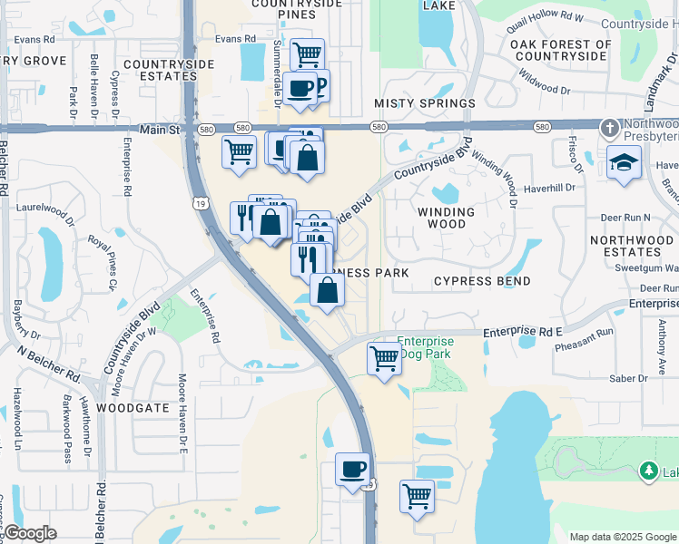 map of restaurants, bars, coffee shops, grocery stores, and more near 6 Village Drive in Clearwater