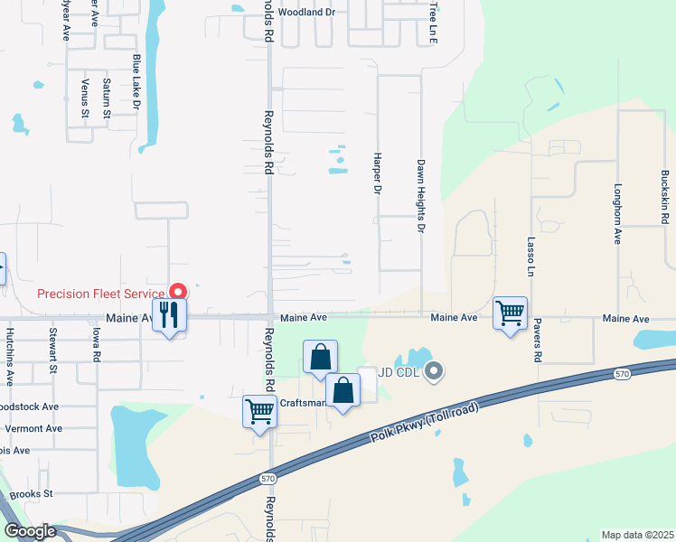 map of restaurants, bars, coffee shops, grocery stores, and more near 3463 Three Par Drive in Lakeland
