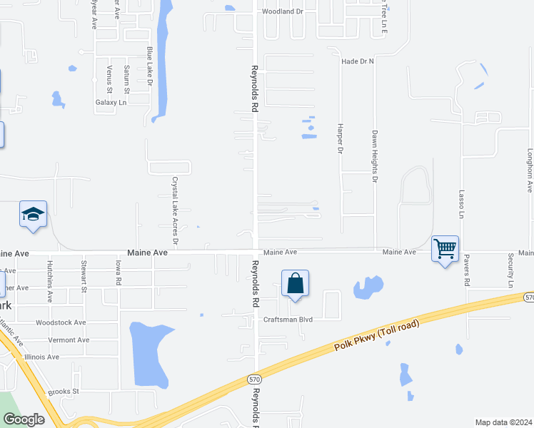 map of restaurants, bars, coffee shops, grocery stores, and more near 3409 Three Par Drive in Lakeland