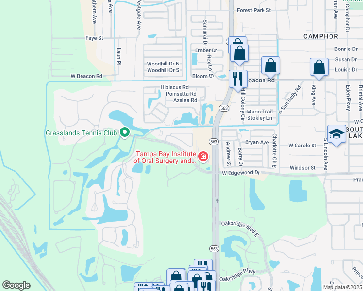 map of restaurants, bars, coffee shops, grocery stores, and more near 732 Grasslands Village Circle in Lakeland