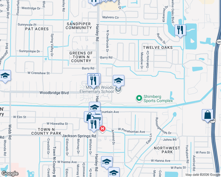 map of restaurants, bars, coffee shops, grocery stores, and more near 7009 Salinas Court in Tampa