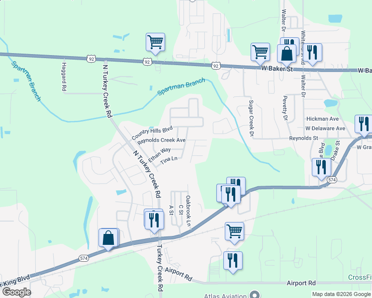 map of restaurants, bars, coffee shops, grocery stores, and more near 4416 Tina Lane in Plant City