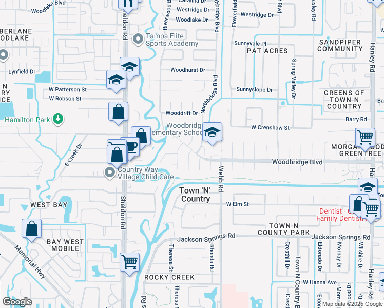 map of restaurants, bars, coffee shops, grocery stores, and more near 7015 Cobblewood Court in Tampa