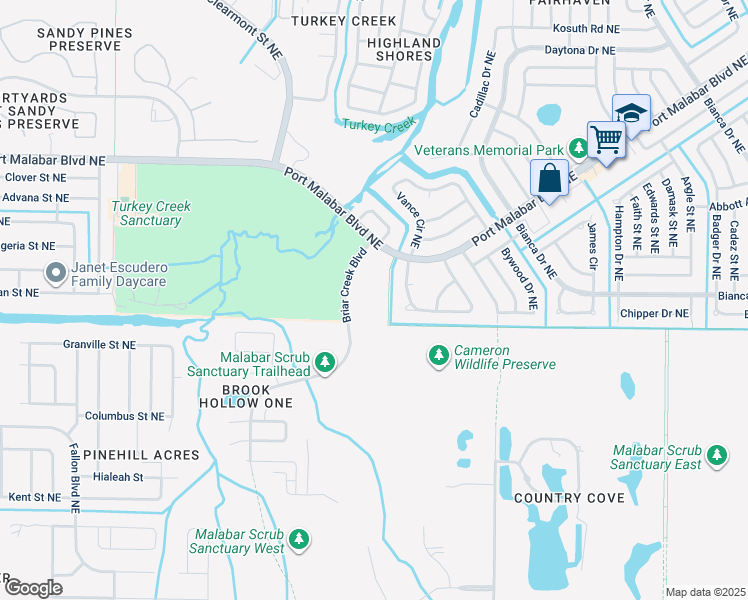 map of restaurants, bars, coffee shops, grocery stores, and more near 815 Briar Creek Boulevard in Palm Bay