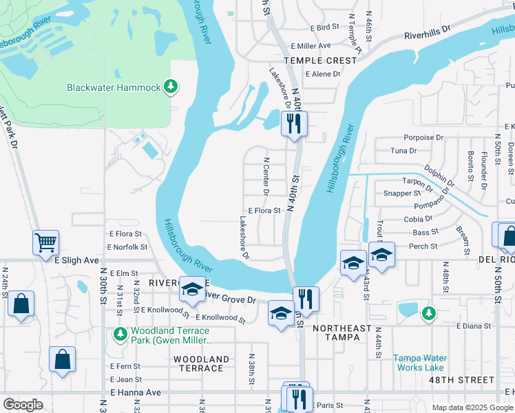map of restaurants, bars, coffee shops, grocery stores, and more near 3703 East Crawford Street in Tampa