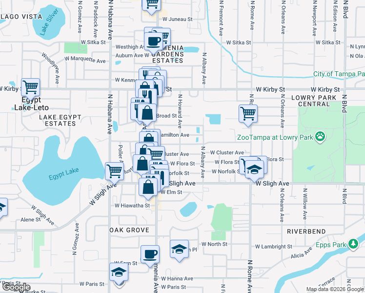 map of restaurants, bars, coffee shops, grocery stores, and more near 7201 North Howard Avenue in Tampa