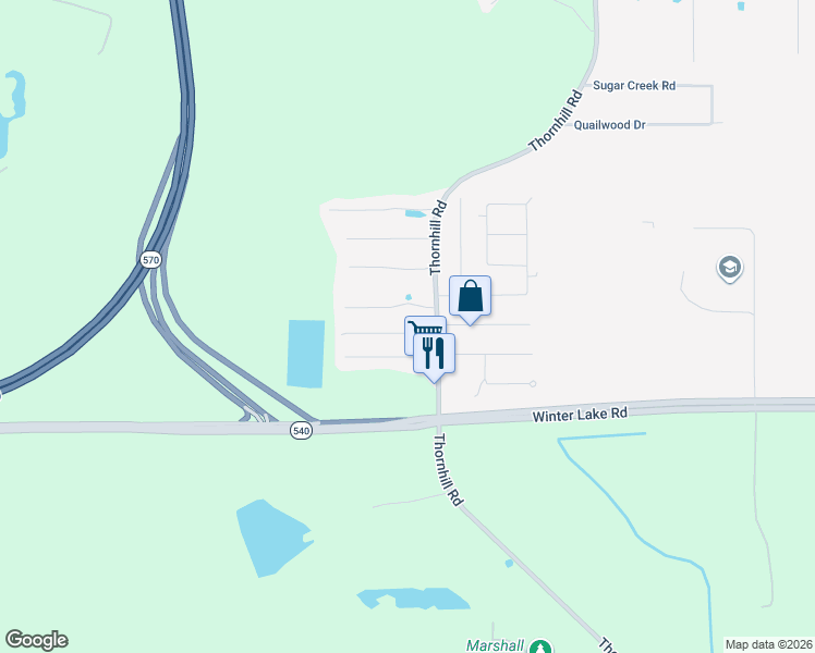 map of restaurants, bars, coffee shops, grocery stores, and more near 605 Wolf Run in Winter Haven