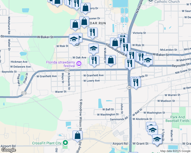map of restaurants, bars, coffee shops, grocery stores, and more near 2005 West Granfield Avenue in Plant City