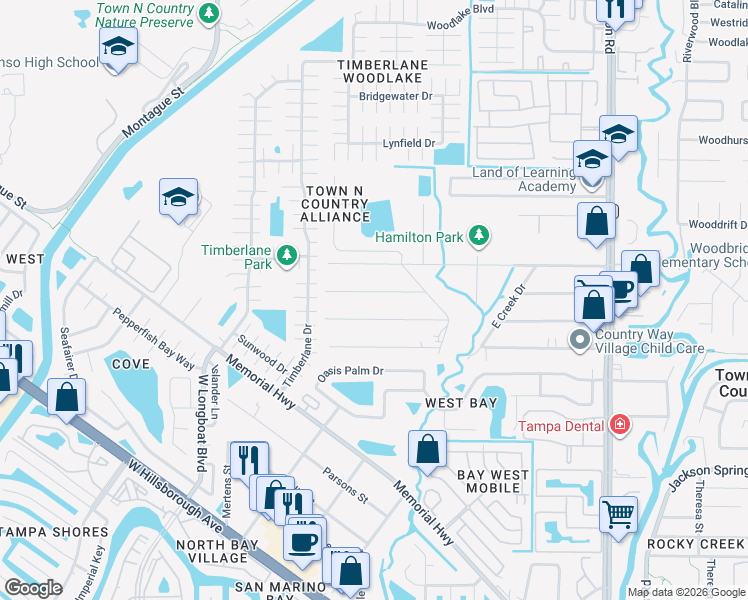 map of restaurants, bars, coffee shops, grocery stores, and more near 9504 West Cluster Avenue in Tampa