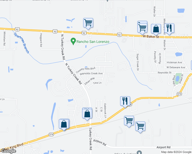 map of restaurants, bars, coffee shops, grocery stores, and more near 4512 Ethan Way in Plant City