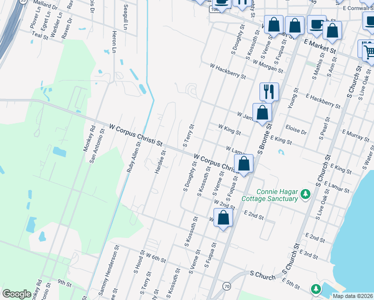 map of restaurants, bars, coffee shops, grocery stores, and more near 806 South Terry Street in Rockport