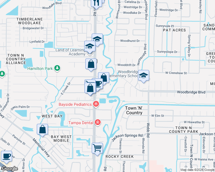 map of restaurants, bars, coffee shops, grocery stores, and more near 8704 Hyder Jo Lane in Tampa
