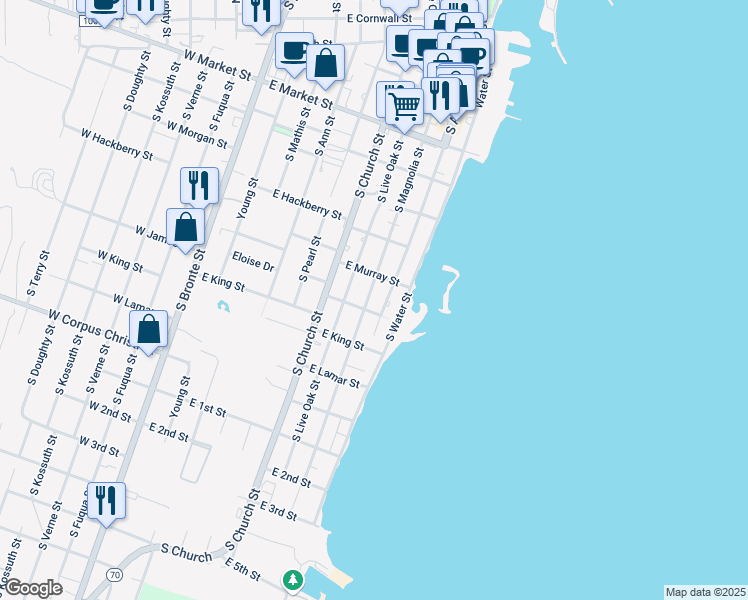 map of restaurants, bars, coffee shops, grocery stores, and more near 1015 South Austin Street in Rockport