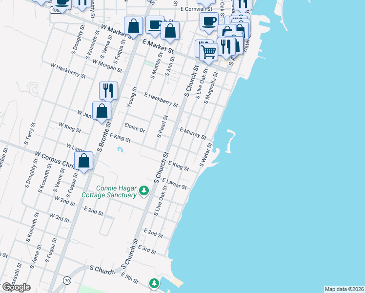 map of restaurants, bars, coffee shops, grocery stores, and more near 1032 South Live Oak Street in Rockport