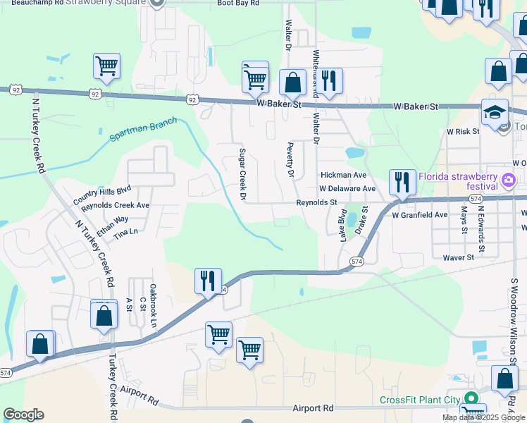 map of restaurants, bars, coffee shops, grocery stores, and more near 3613 Reynolds Street in Plant City