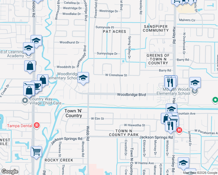 map of restaurants, bars, coffee shops, grocery stores, and more near 7107 Larimer Court in Tampa