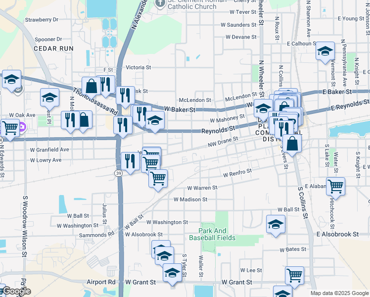 map of restaurants, bars, coffee shops, grocery stores, and more near 102 North Pearl Street in Plant City