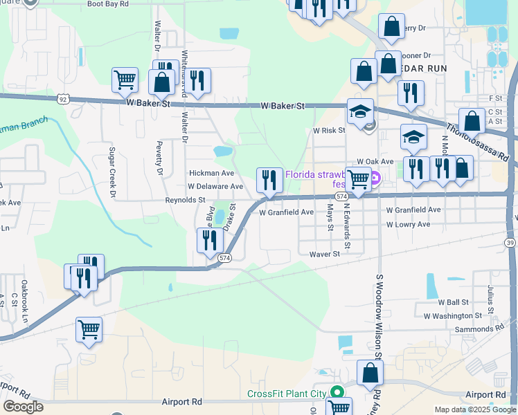 map of restaurants, bars, coffee shops, grocery stores, and more near 3011 Reynolds Street in Plant City