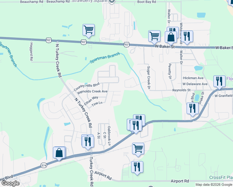 map of restaurants, bars, coffee shops, grocery stores, and more near 4308 Reynolds Knoll Place in Plant City