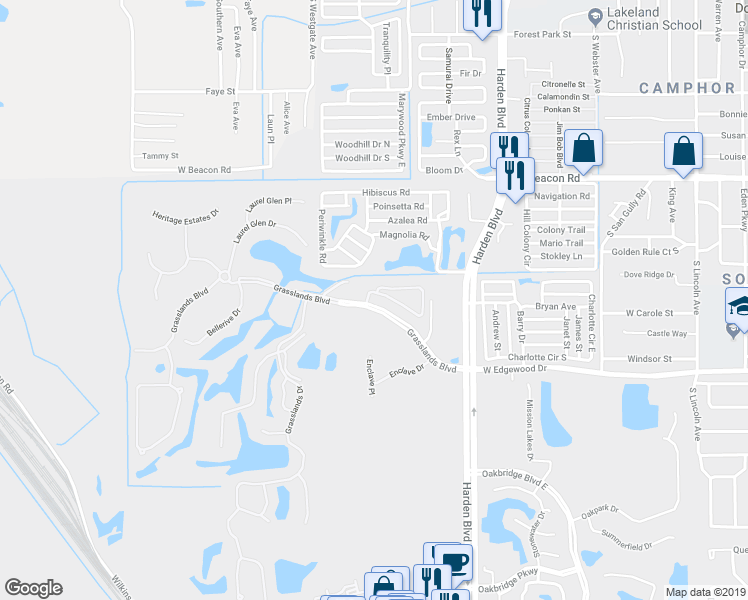 map of restaurants, bars, coffee shops, grocery stores, and more near 790 Grasslands Village Circle in Lakeland
