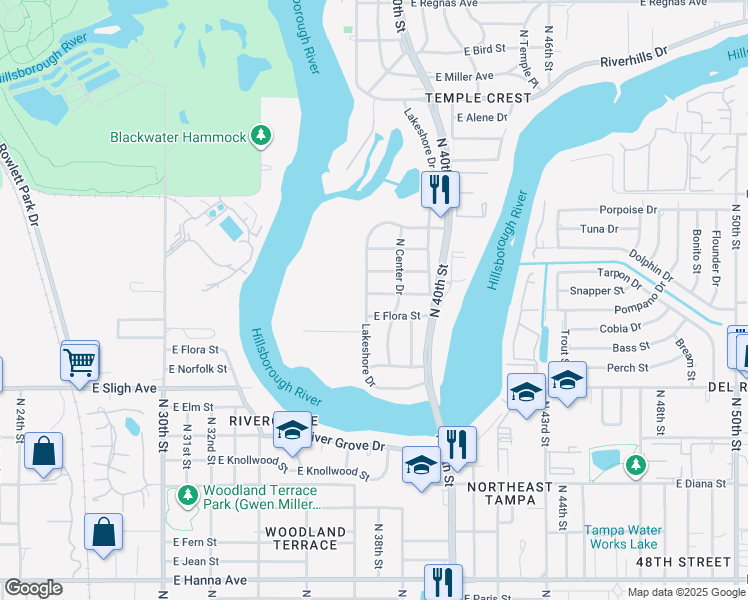 map of restaurants, bars, coffee shops, grocery stores, and more near 3703 East Crawford Street in Tampa