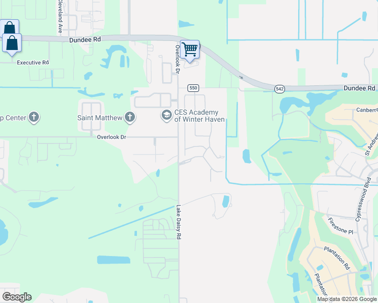 map of restaurants, bars, coffee shops, grocery stores, and more near 3147 Whispering Trails Street in Winter Haven