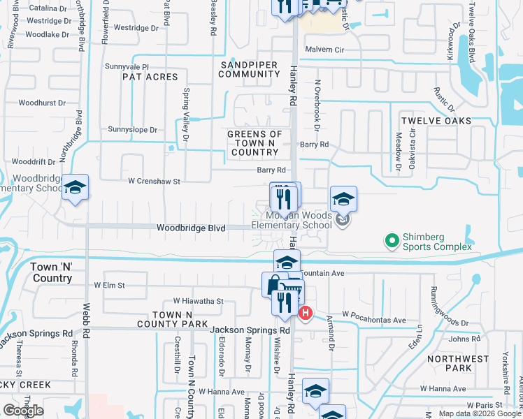 map of restaurants, bars, coffee shops, grocery stores, and more near 7626 Deleon Court in Tampa