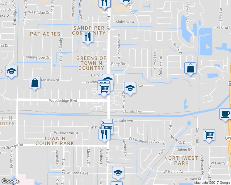 map of restaurants, bars, coffee shops, grocery stores, and more near 7305 Los Padres Court in Tampa