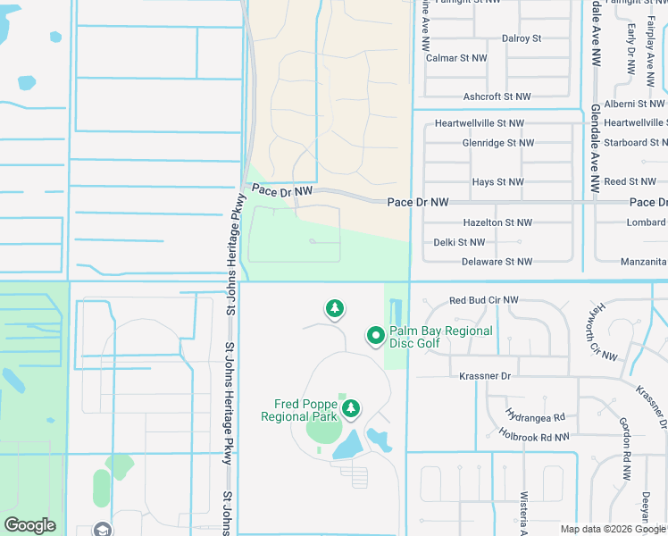 map of restaurants, bars, coffee shops, grocery stores, and more near Regional Park Trail Northwest in Palm Bay