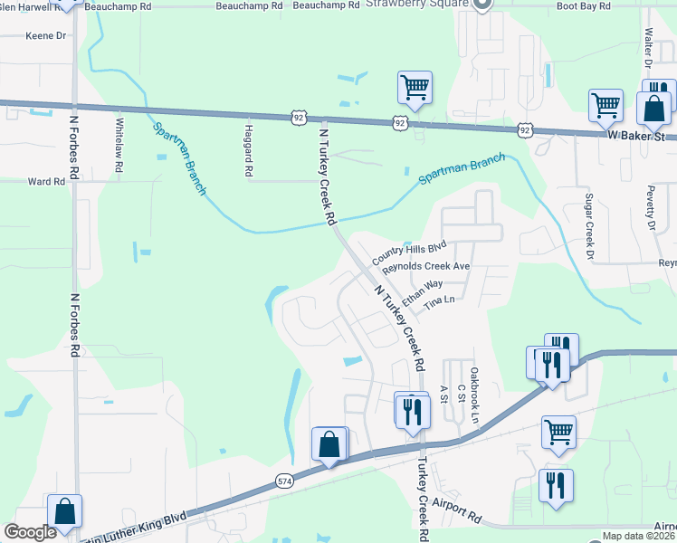 map of restaurants, bars, coffee shops, grocery stores, and more near 4612 North Country Hills Court in Plant City