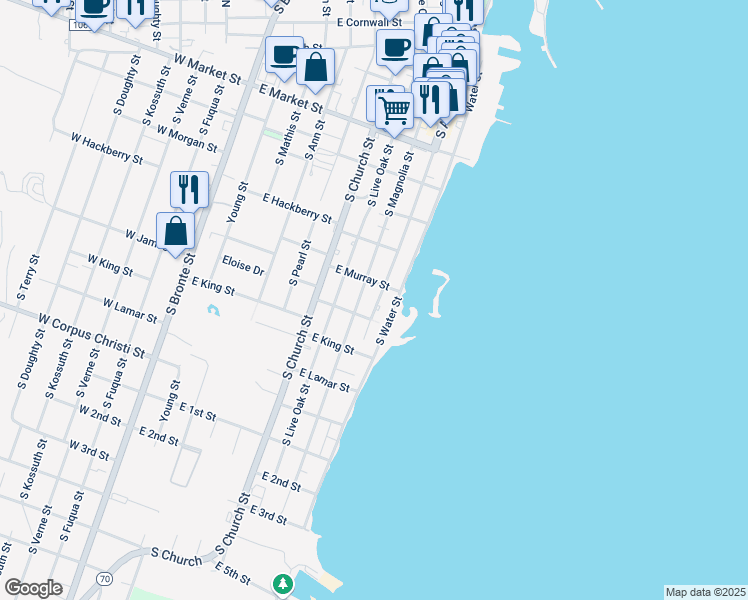 map of restaurants, bars, coffee shops, grocery stores, and more near 1015 South Austin Street in Rockport