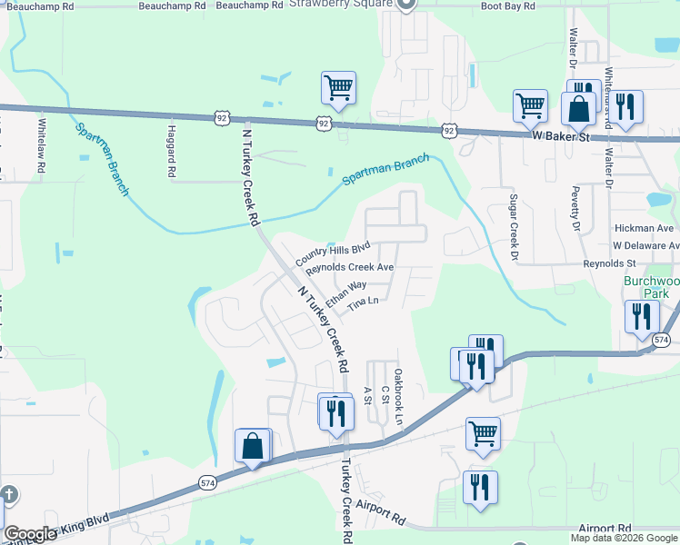 map of restaurants, bars, coffee shops, grocery stores, and more near 310 Shelby Brooke Drive in Plant City