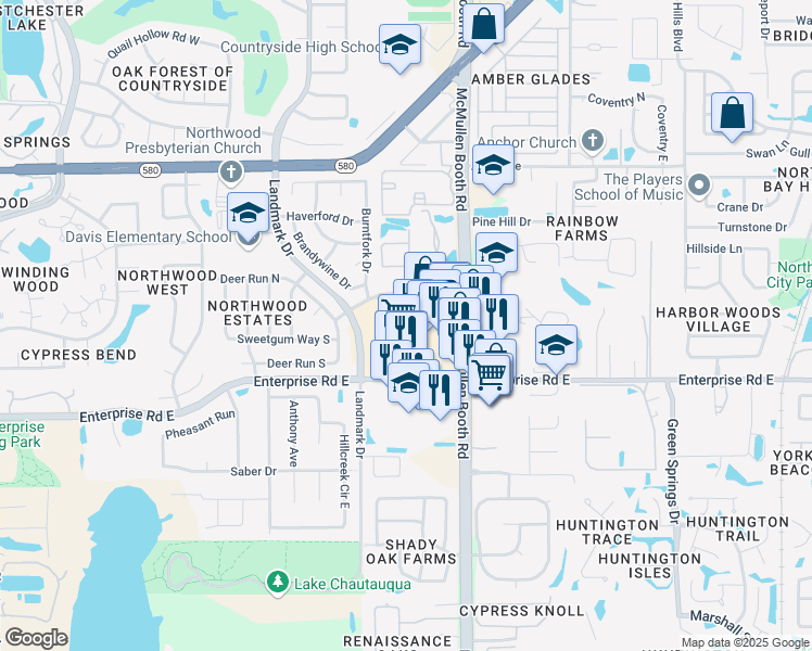 map of restaurants, bars, coffee shops, grocery stores, and more near 2522 North McMullen Booth Road in Clearwater
