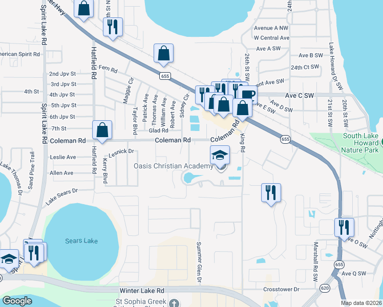 map of restaurants, bars, coffee shops, grocery stores, and more near 910 Whisper Lake Drive in Winter Haven
