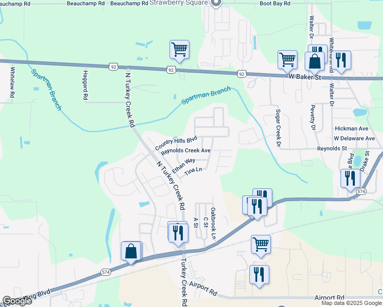 map of restaurants, bars, coffee shops, grocery stores, and more near 4505 Reynolds Creek Avenue in Plant City
