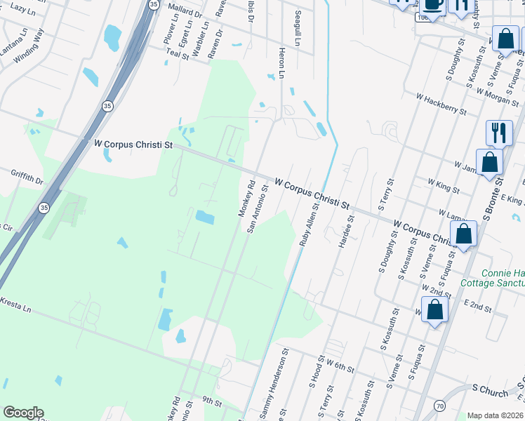 map of restaurants, bars, coffee shops, grocery stores, and more near 1008 San Antonio Street in Rockport