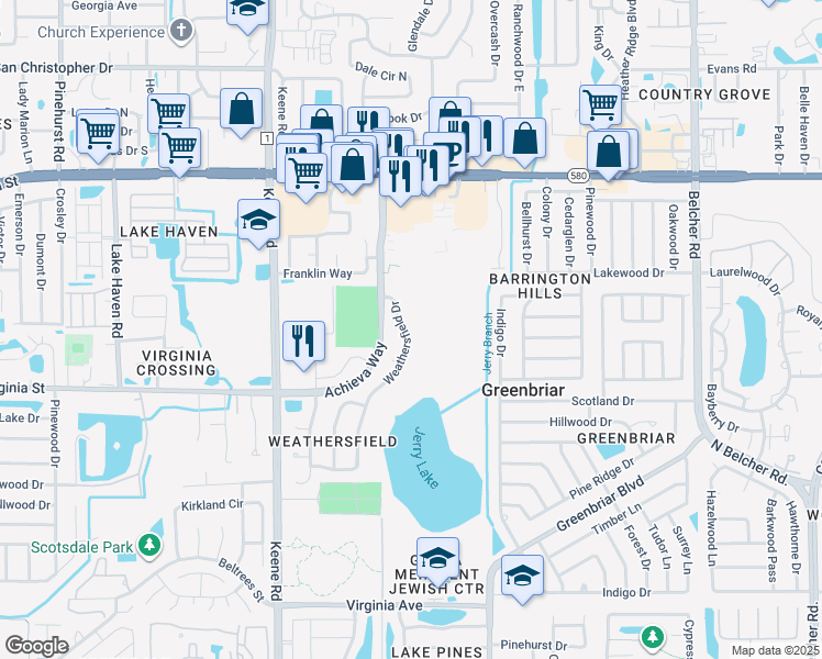 map of restaurants, bars, coffee shops, grocery stores, and more near 995 Weathersfield Drive in Dunedin